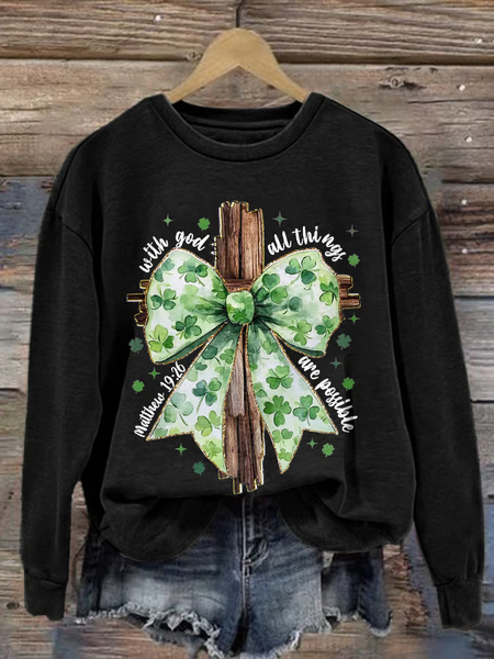 

Women'S Retro St. Patrick's Day God Christian Cross Print Sweatshirt, Black, Hoodies&Sweatshirts