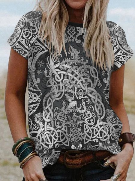 

Vintage Animal Crew Neck Short Sleeve T-shirt, Black, T-shirts