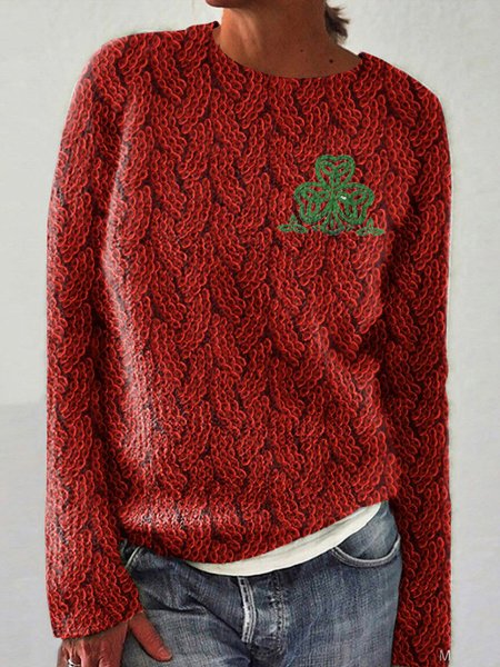 

Women St. Patrick's Day Wool/Knitting Animal Long Sleeve Comfy Casual Sweater, Red, Sweaters