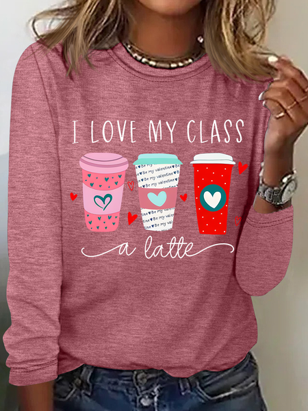 

I Love My Class A Latte Casual Long Sleeve Shirt, Watermelon, Long sleeves