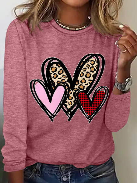 

Women's Heart/Cordate Long Sleeve Blouse_ Spring/Fall Crew Neck Daily Casual Top, Watermelon, Shirts