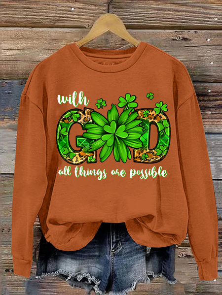

St. Patrick's Day With God All Things Are Possible Casual Sweatshirt, Orange, Hoodies&Sweatshirts