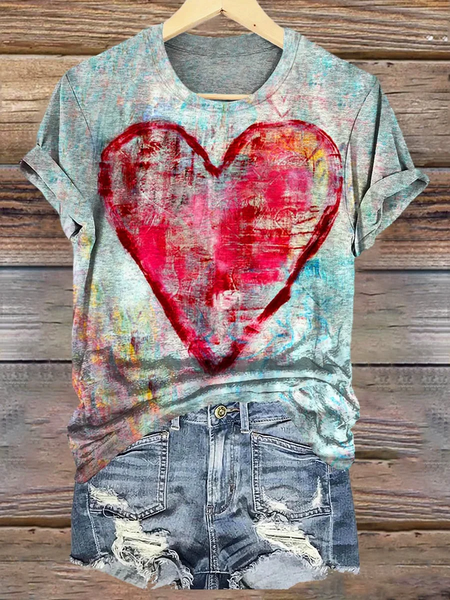 

Women's Love Valentine's Day Casual Round Neck Short Sleeve T-Shirt, As picture, T-shirts