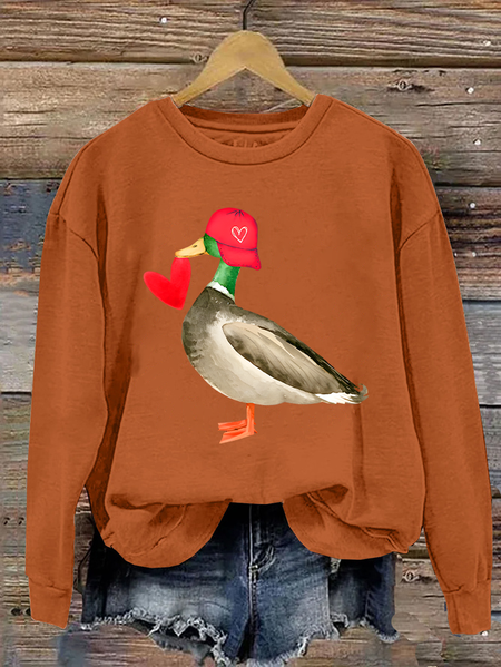 Valentine Mallard Duck Casual Sweatshirt, Orange, Hoodies&Sweatshirts