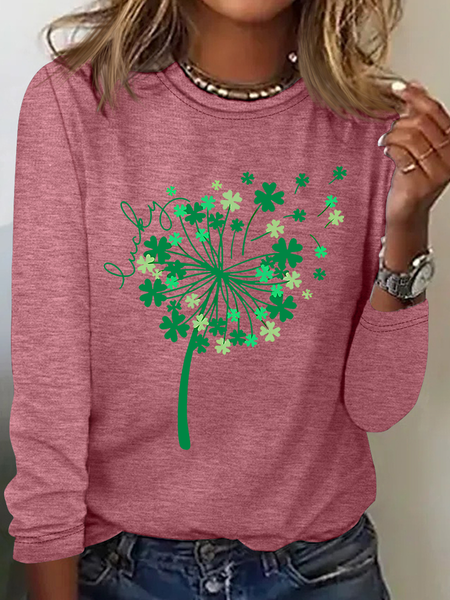 

St Patricks Day Dandelion Casual Long Sleeve Shirt, Watermelon, Long sleeves