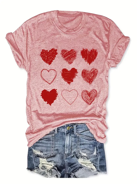 

Women's Short Sleeve Tee T-shirt Summer Heart/Cordate Printing Crew Neck Casual Graphic Tee Top, Pink, T-Shirts