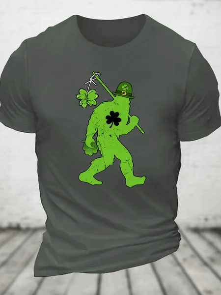 

St Patrick's Day Bigfoot Cotton T-Shirt, Deep gray, T-shirts