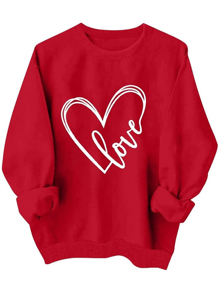 

Women's Crew Neck Heart/Cordate Casual Spring/Fall Long Sleeve Sweatshirt, Red, Sweatshirts & Hoodies