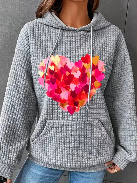

Valentine Day Heart Simple Loose Hoodie, Gray, Hoodies&Sweatshirts