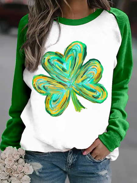 

Women'S St. Patrick's Day Shamrock Crew Neck Casual Sweatshirt, Green, Hoodies&Sweatshirts