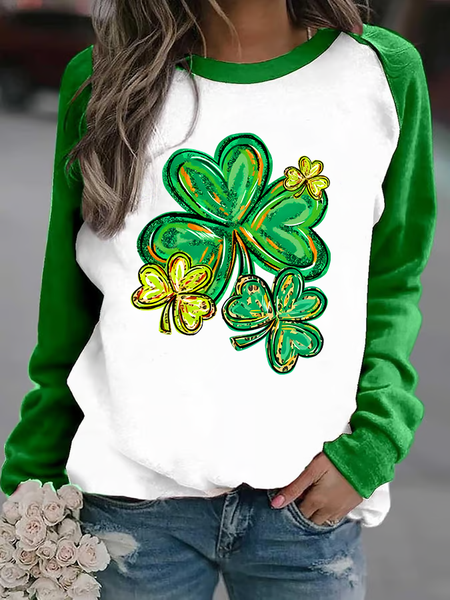 Women'S St. Patrick's Day Crew Neck Sweatshirt, Green, Hoodies&Sweatshirts