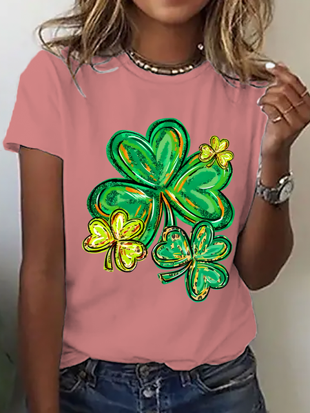 

St Patrick's Day Clover Print Cotton T-Shirt, Orange pink, T-shirts
