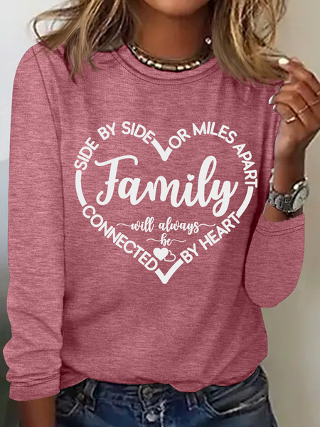 

Family Will Always Be Connected By Heart Casual Long Sleeve Shirt, Watermelon, Long sleeves
