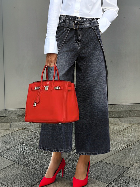 Denim Loose Urban Plain Jeans, As picture, Jeans