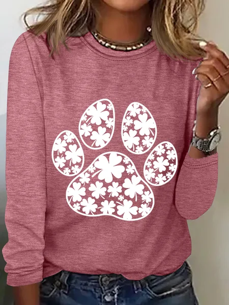 

Paw Print Patricks Day Casual Long Sleeve Shirt, Watermelon, Long sleeves