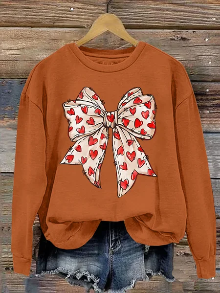 

Valentine's Day Coquette Bow Hearts Casual Sweatshirt, Orange, Hoodies&Sweatshirts