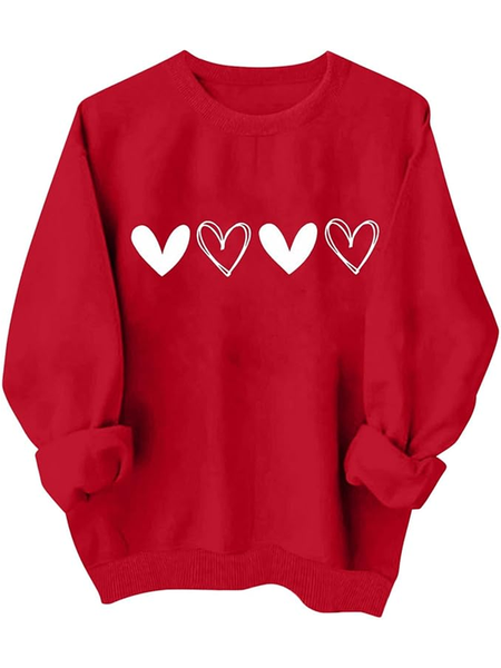 

Heart/Cordate Casual Crew Neck Cotton-Blend Sweatshirt, Red, Hoodies&Sweatshirts