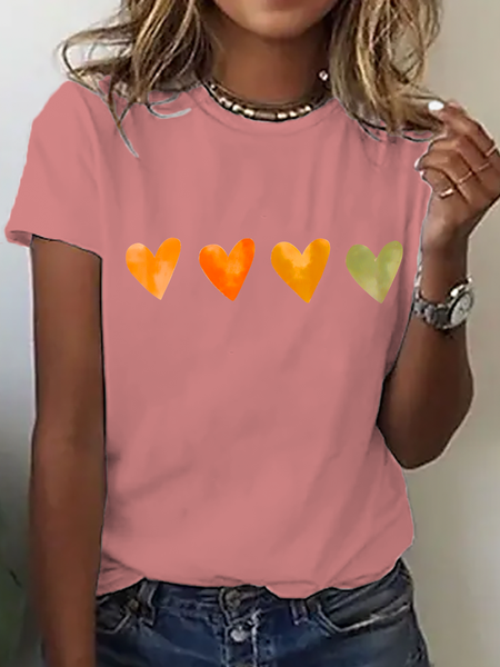 

Cute Watercolor Heart, Valentine's Day Cotton T-Shirt, Orange pink, T-shirts