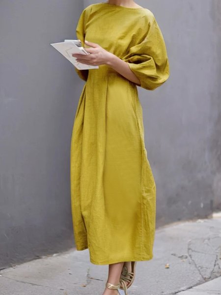 

Urban Plain Raglan Sleeve Crew Neck Maxi Dress, Yellow, Maxi Dresses