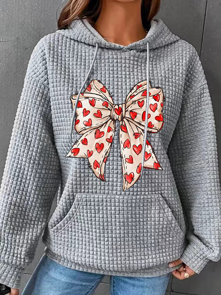 

Valentine's Day Coquette Bow Hearts Simple Loose Hoodie, Gray, Hoodies&Sweatshirts