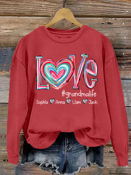 

Love Grandma Life Casual Sweatshirt, Red, Hoodies&Sweatshirts