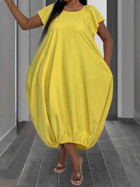 

Casual Plain Loosen Crew Neck Maxi Dress, Yellow, Maxi Dresses