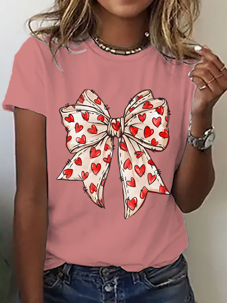 

Valentine's Day Coquette Bow Hearts Cotton T-Shirt, Orange pink, T-shirts