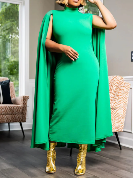 Elegant Plain Maxi Dress, Green, Midi Dresses
