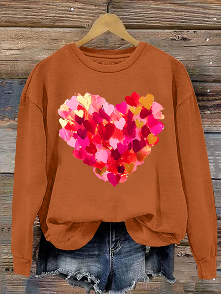 Valentine Day Heart Casual Sweatshirt, Orange, Hoodies&Sweatshirts