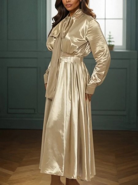 

Elegant Plain Crew Neck Maxi Dress, Champagne, Maxi Dresses