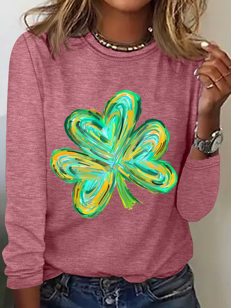 

Colorful Clover St Patrick's Day Casual Long Sleeve Shirt, Watermelon, Long sleeves
