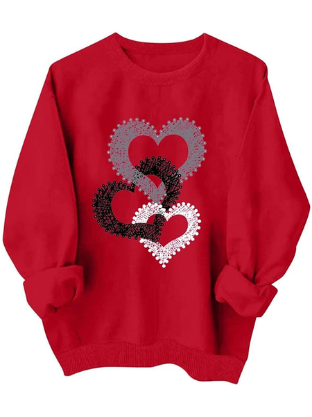 

Heart/Cordate Casual Cotton-Blend Crew Neck Sweatshirt, Red, Hoodies&Sweatshirts