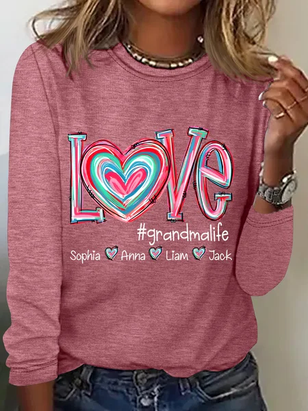 

Love Grandma Life Casual Long Sleeve Shirt, Watermelon, Long sleeves