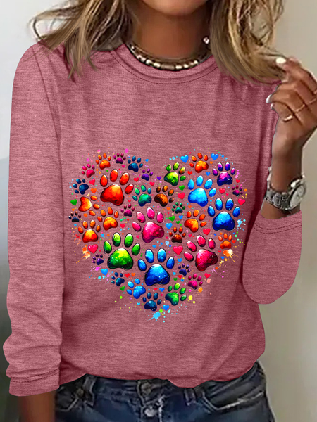 

Crew Neck Long Sleeve Heart/Cordate Regular Medium Elasticity Loose Blouse For Women, Watermelon, T-shirts