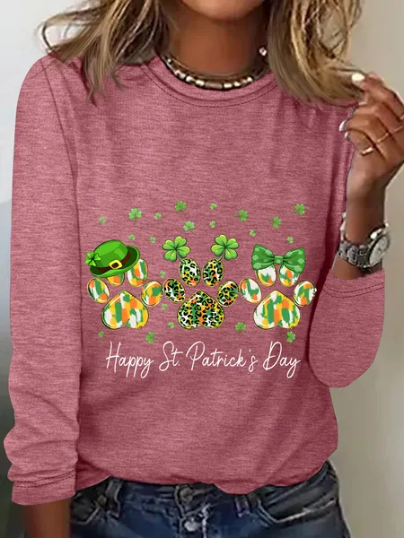 

Dog St Patricks Day Casual Long Sleeve Shirt, Watermelon, Long sleeves