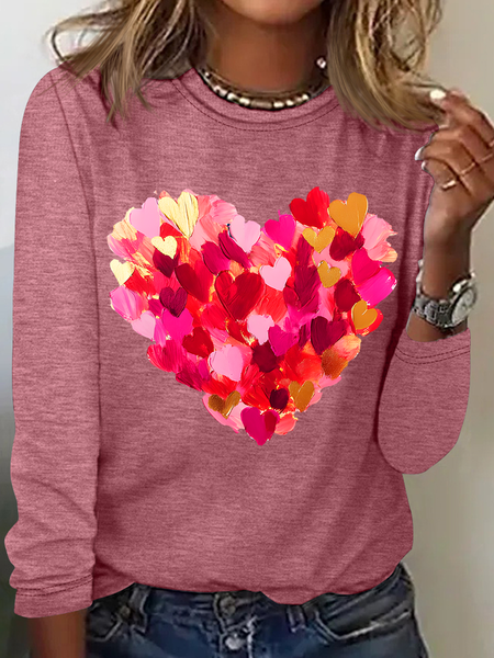 

Valentine Day Heart Casual Long Sleeve Shirt, Watermelon, Long sleeves
