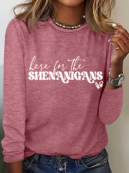 

St. Patrick's Day Crew Neck Long Sleeve Text Letters Regular Medium Elasticity Loose Blouse For Women, Watermelon, T-shirts