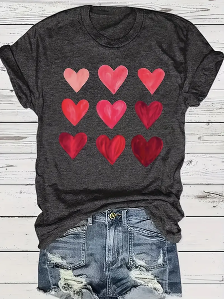 

Women's Short Sleeve Tee T-shirt Summer Heart/Cordate Printing Crew Neck Casual Graphic Tee Top, Gray, T-Shirts