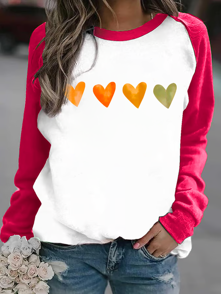 

Women'S Watercolor Heart Print Crew Neck Sweatshirt, Pink, Hoodies&Sweatshirts