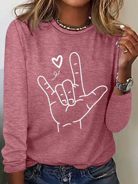 

Sign Language Love Needs No Words Casual Long Sleeve Shirt, Watermelon, Long sleeves
