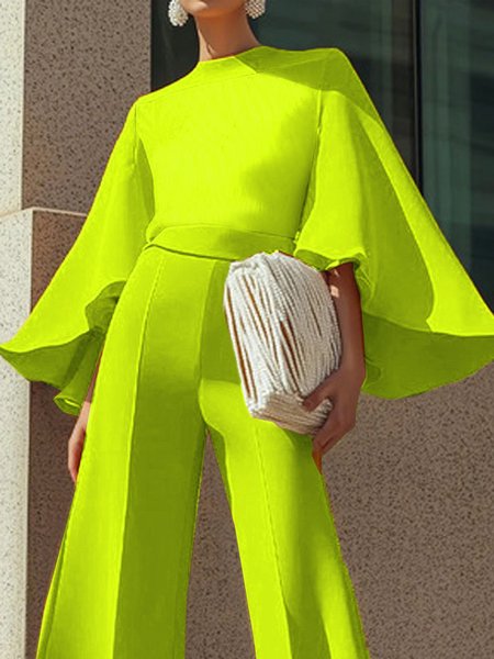

Urban Plain Mock Neck Bell Sleeve Blouse, As picture, Blouses and Shirts