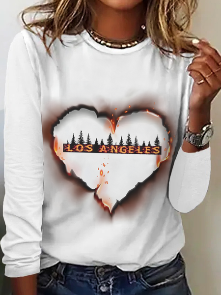 

Women's Long Sleeve Tee T-shirt Spring/Fall Heart/Cordate Crew Neck Casual Top, White, T-Shirts