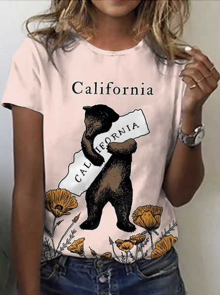 

Vintage Animal Crew Neck Short Sleeve T-shirt, Pink, T-shirts