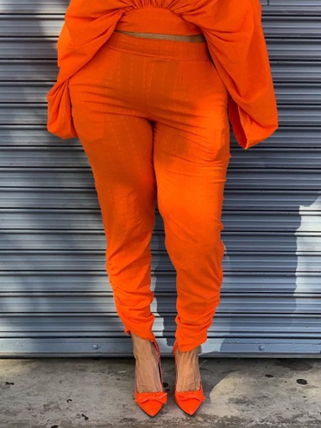 Casual PlainCotton And linen Pants, Orange, Pants