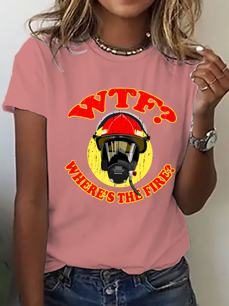 

WTF ？Where's The Fire？Fireman Puns Sarcasm Cotton T-Shirt, Orange pink, T-shirts