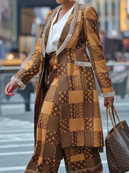 

Urban Geometric Shawl Collar Jacket, Brown, Jackets