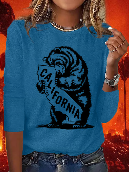 

Women's Long Sleeve Tee T-shirt Spring/Fall Animal Printing Crew Neck Casual Top, Blue, T-Shirts