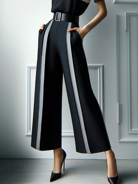 Urban Color Block Fashion Pants No Belt, Black-grey, Pants