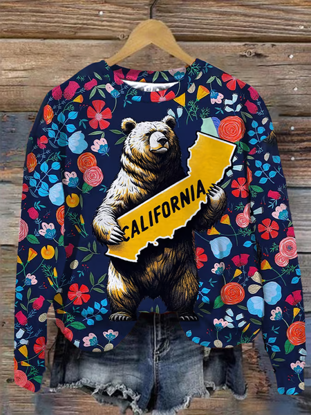 

Casual Crew Neck Floral Sweatshirt Printing, As picture, Hoodies & Sweatshirts