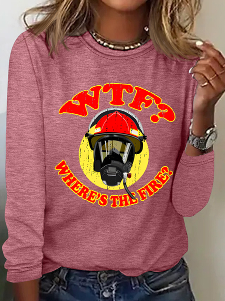 

WTF ？Where's The Fire？Fireman Puns Sarcasm Casual Long Sleeve Shirt, Watermelon, Long sleeves